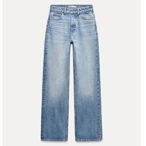 Zara Z1975 High Rise Long Length Straight Cut  Jeans Light Blue